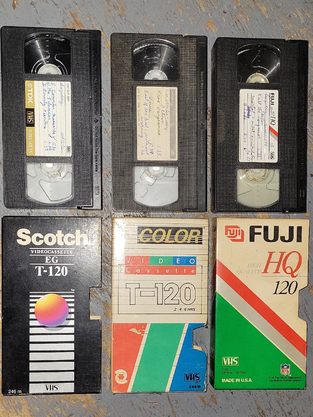 Vintage Prerecorded Action Films On VHS Tapes & Boxes - Mixed (Scotch, Fuji)
